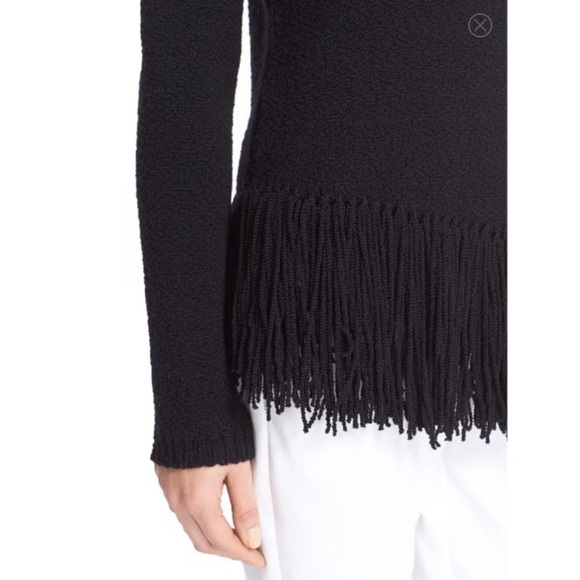 THEORY Sweater Hudina Asymmetrical Fringe Crew Merino Wool XS Luxury Elevated - Picture 2 of 16